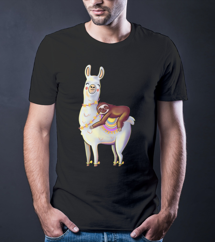 Lazy Sloth On Llama Funny Hiking Birthday Adventure T-Shirt