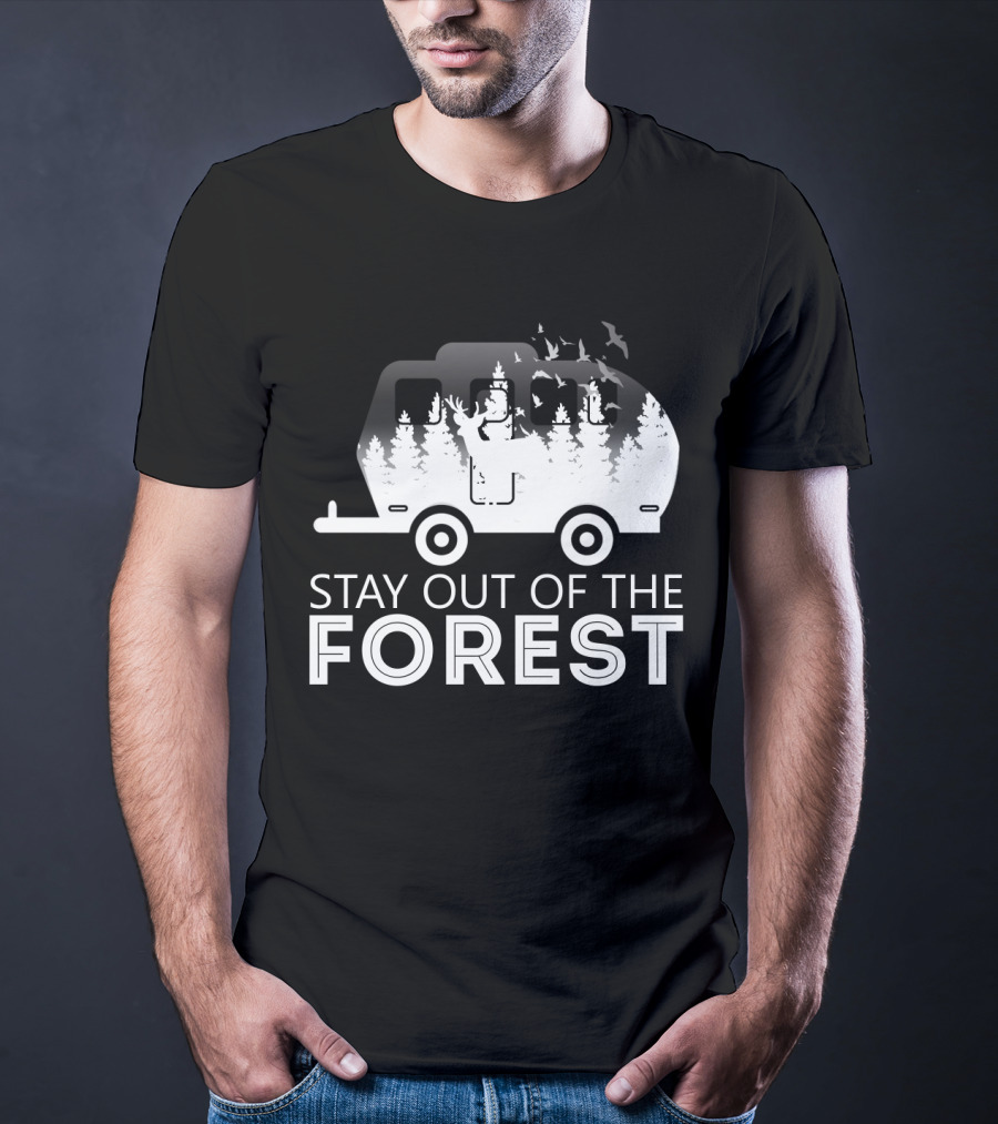Stay Out Of The Forest Camper With Trees And Bats T-Shirt