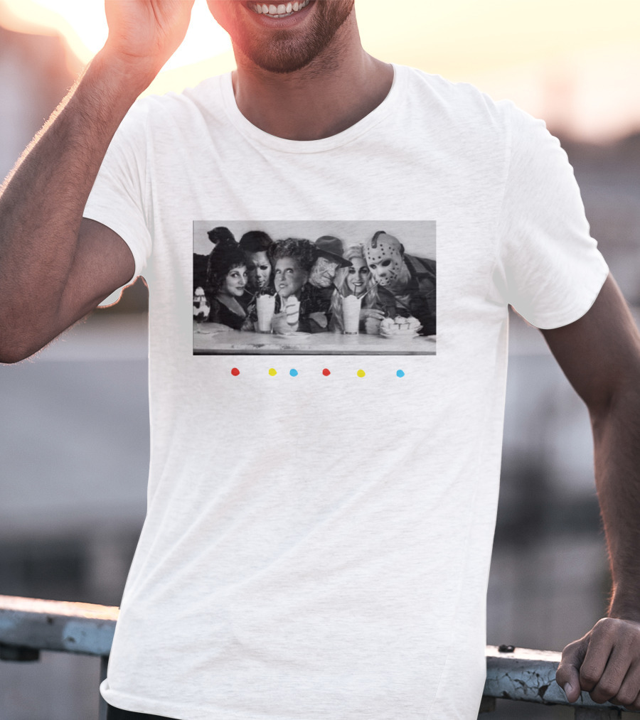 Hocus Pocus Friends Horror Icons At Diner Retro Milkshake Gathering T-Shirt