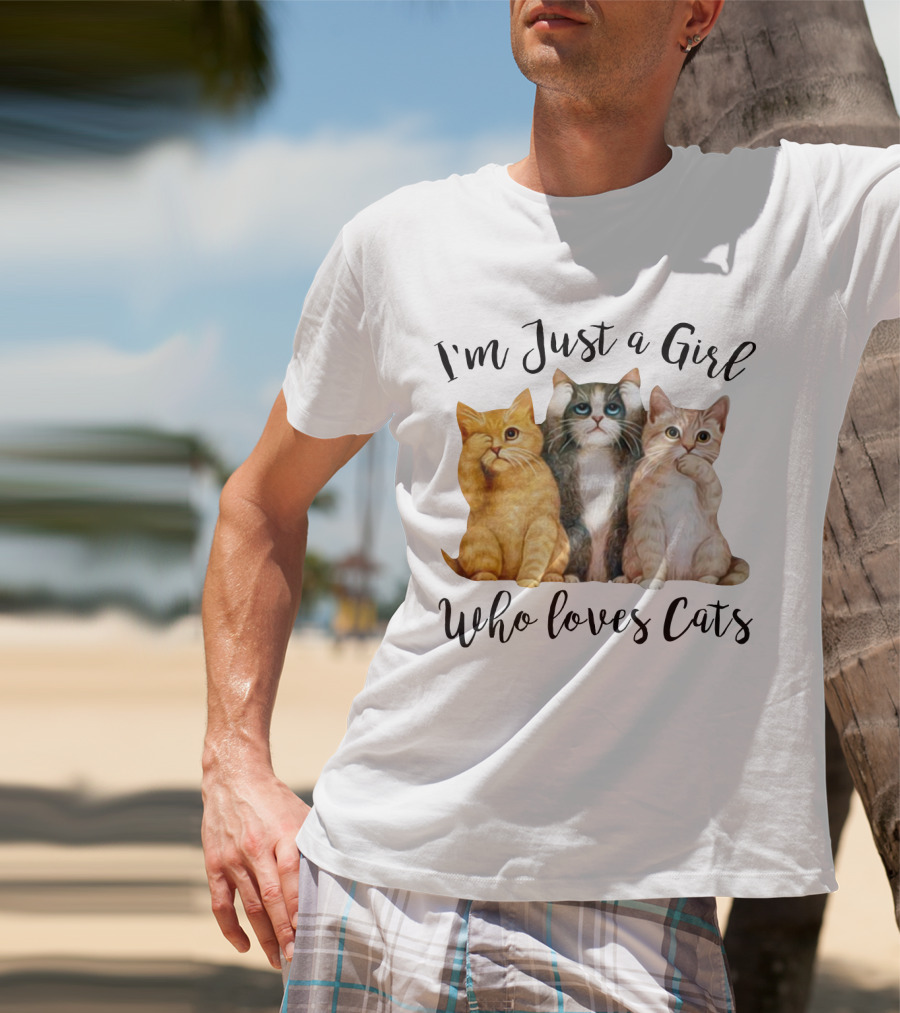 I'm Just A Girl Who Loves Cats With Cute Cat Trio T-Shirt