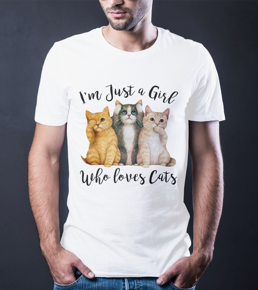I'm Just A Girl Who Loves Cats With Cute Cat Trio T-Shirt