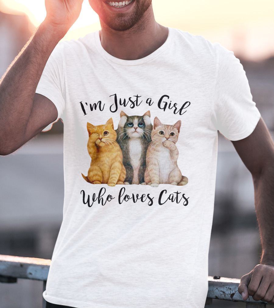 I'm Just A Girl Who Loves Cats With Cute Cat Trio T-Shirt
