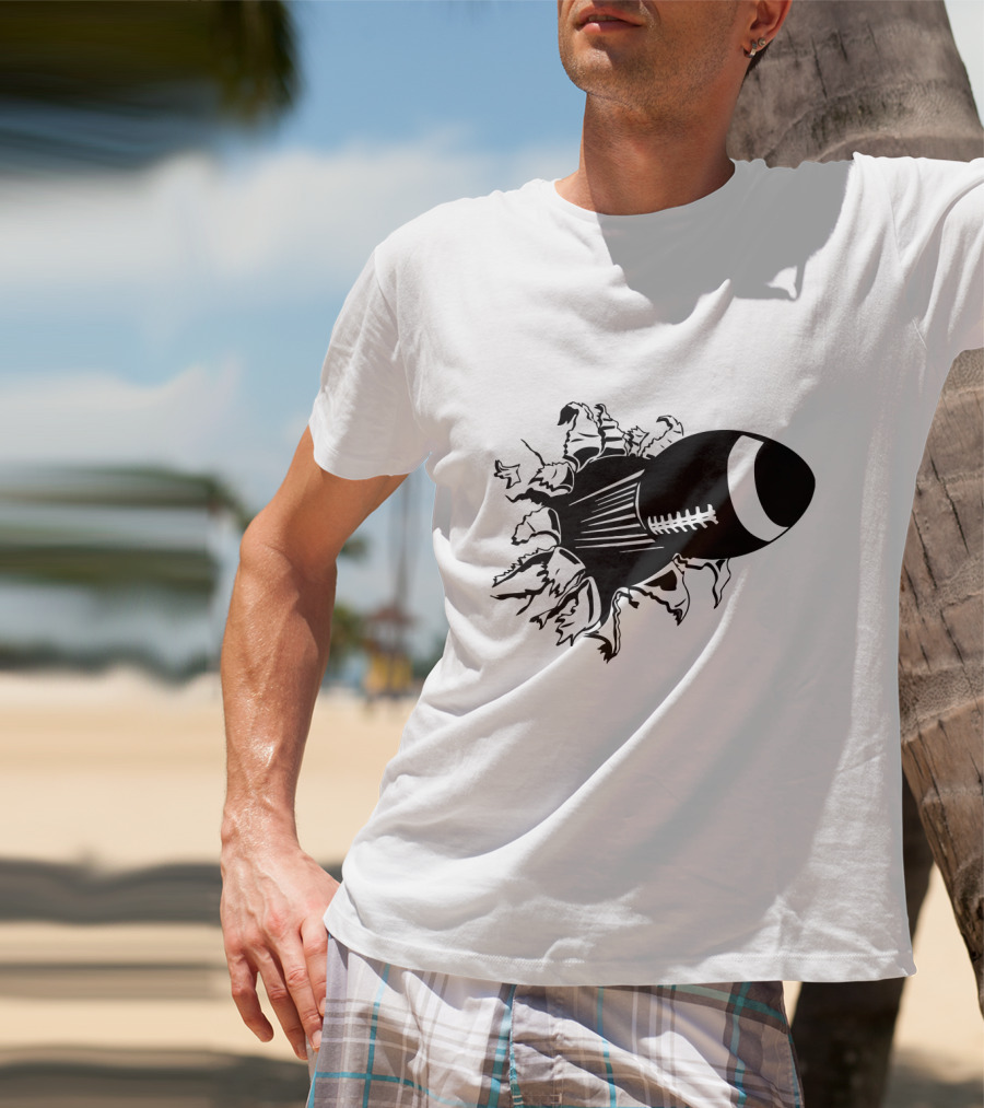 Flying American Football Breaking Through Barrier T-Shirt