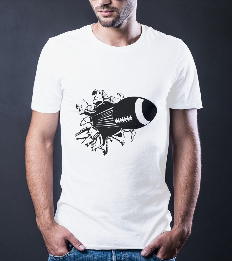 Flying American Football Breaking Through Barrier T-Shirt