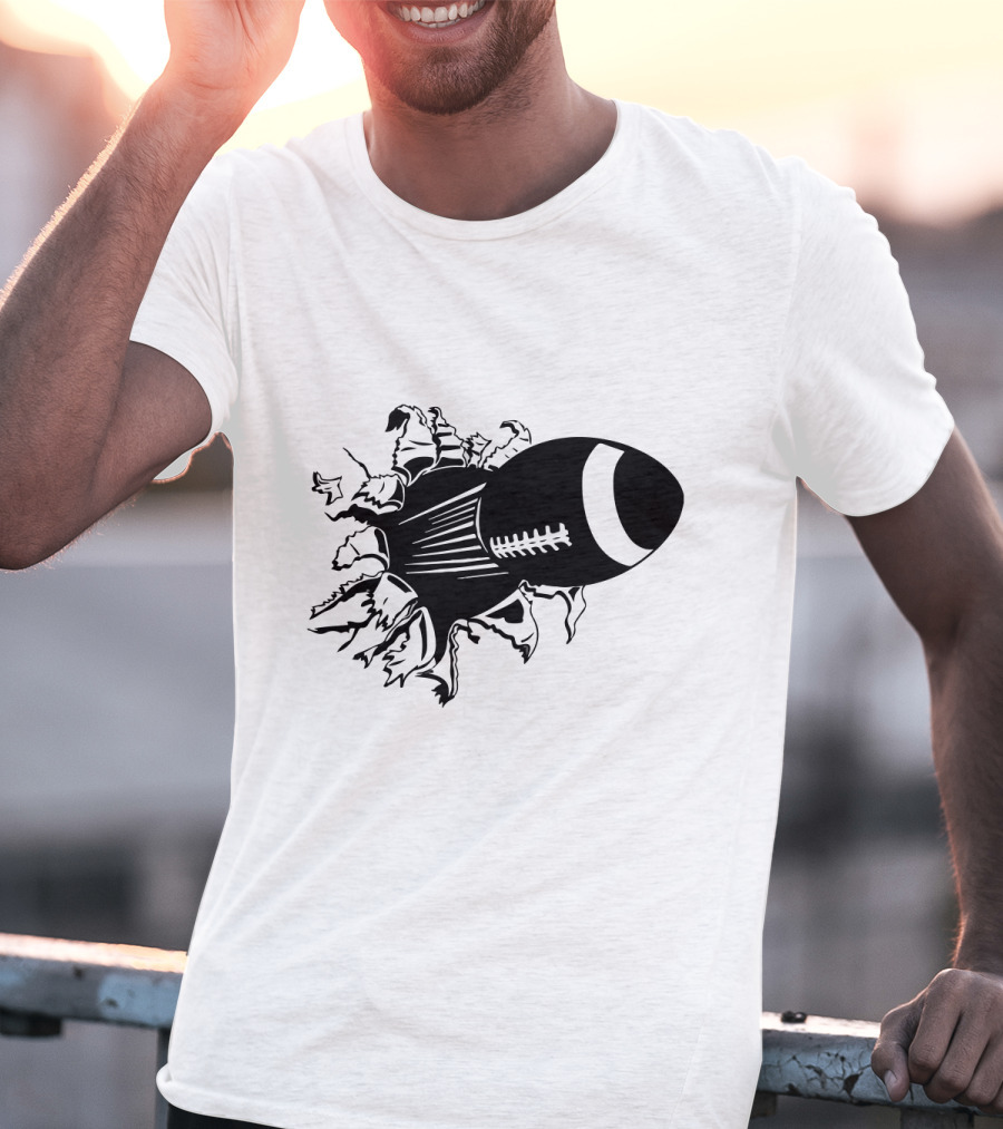 Flying American Football Breaking Through Barrier T-Shirt