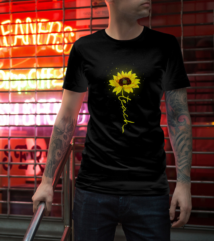 Sunflower Blossom With Teach Script T-Shirt