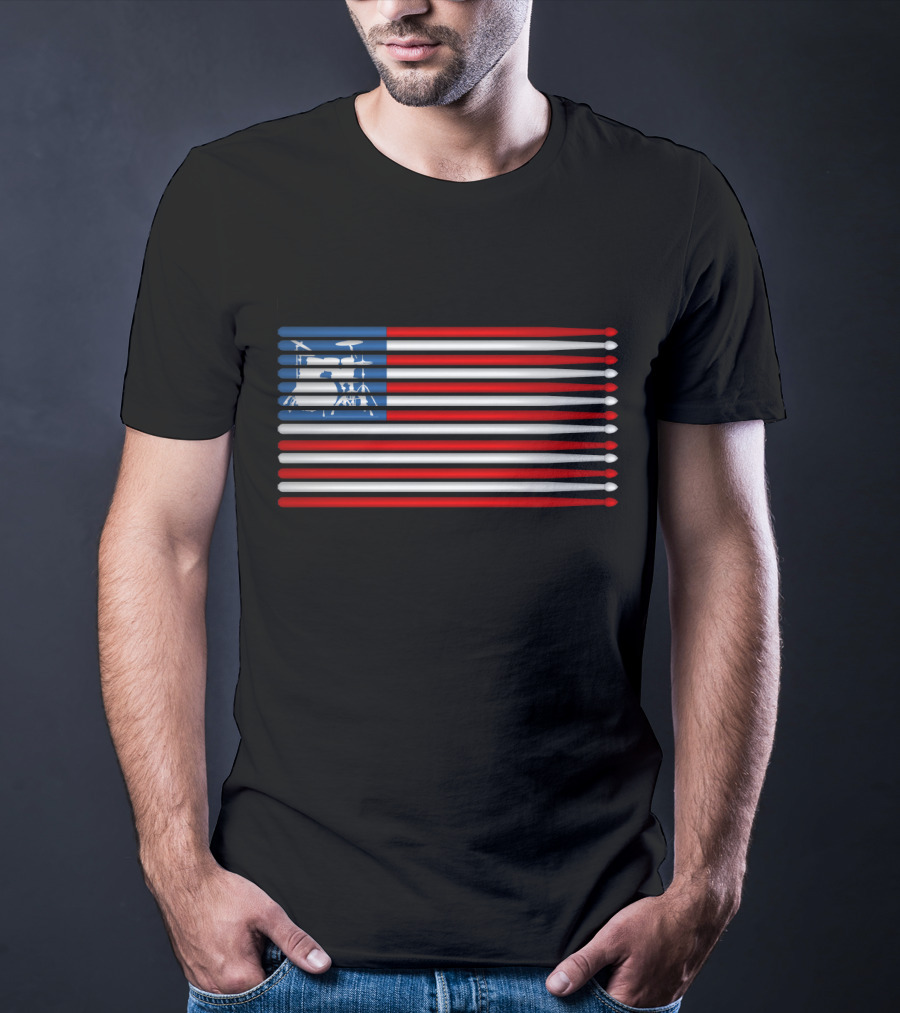American Drum Kit Drumsticks Flag T-Shirt
