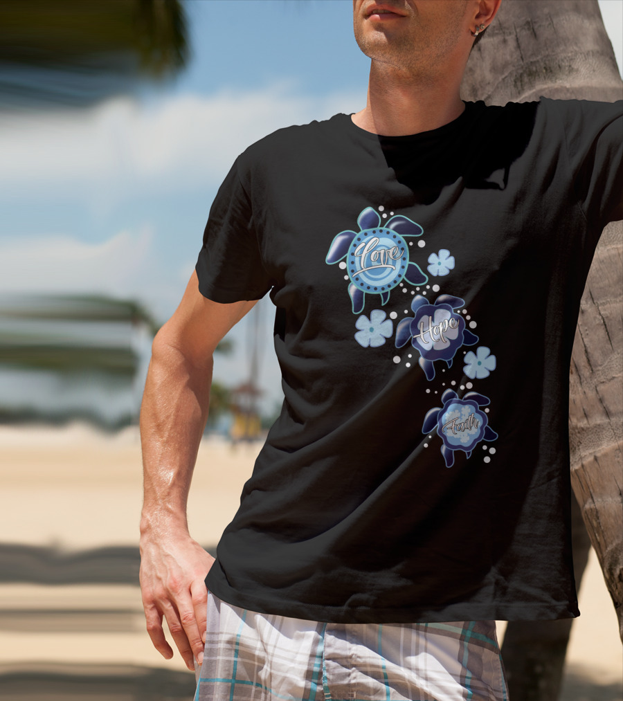 Love Hope Faith Turtle Icons Blue T-Shirt