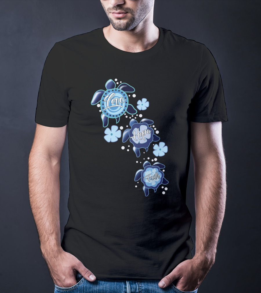 Love Hope Faith Turtle Icons Blue T-Shirt