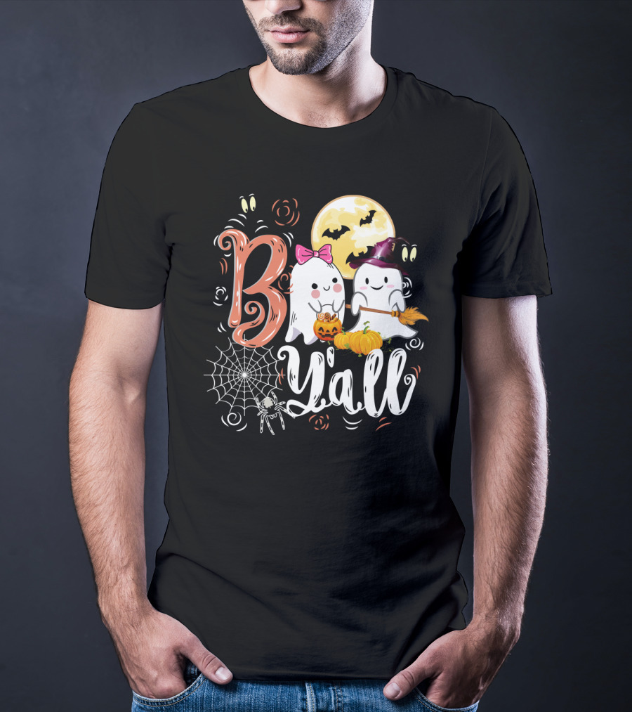 Bo Y'all Cute Ghosts With Pumpkins And Halloween Full Moon T-Shirt