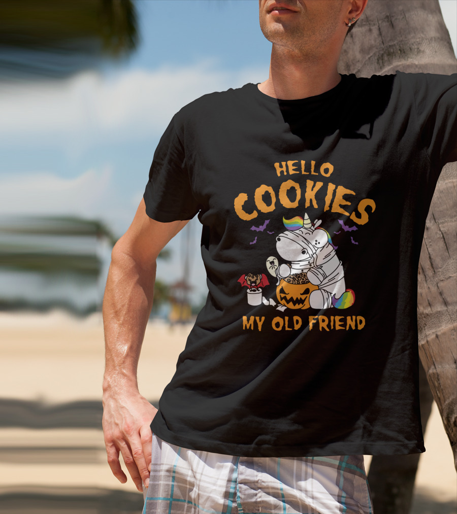 Hello Cookies My Old Friend Unicorn Halloween Rainbow Bats T-Shirt