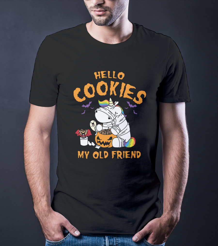 Hello Cookies My Old Friend Unicorn Halloween Rainbow Bats T-Shirt