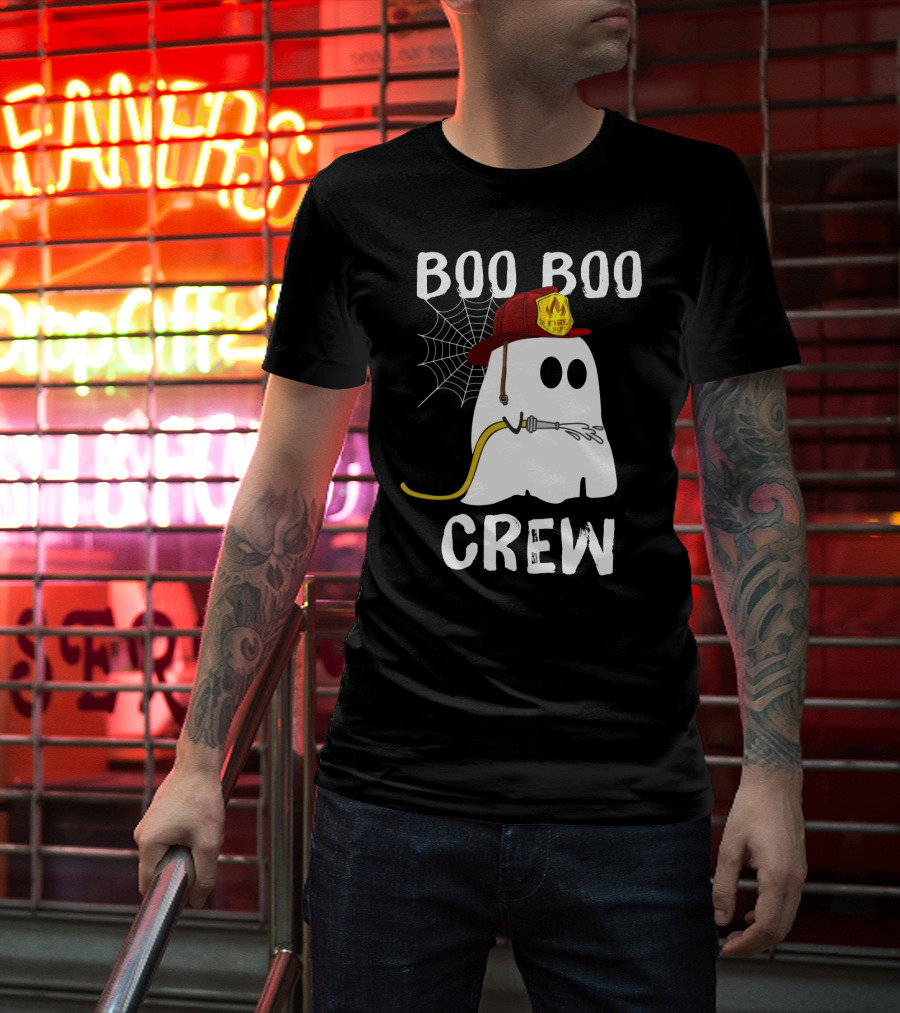 Boo Boo Crew Ghost Firefighter Web Badge T-Shirt