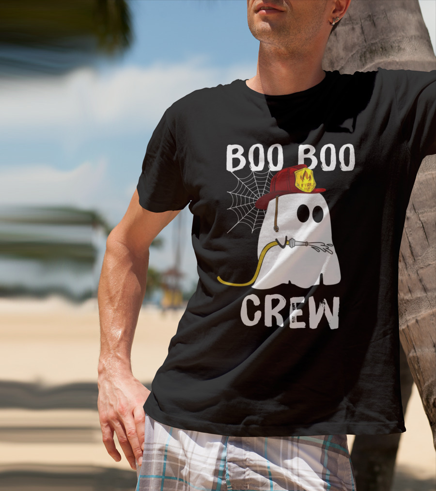 Boo Boo Crew Ghost Firefighter Web Badge T-Shirt