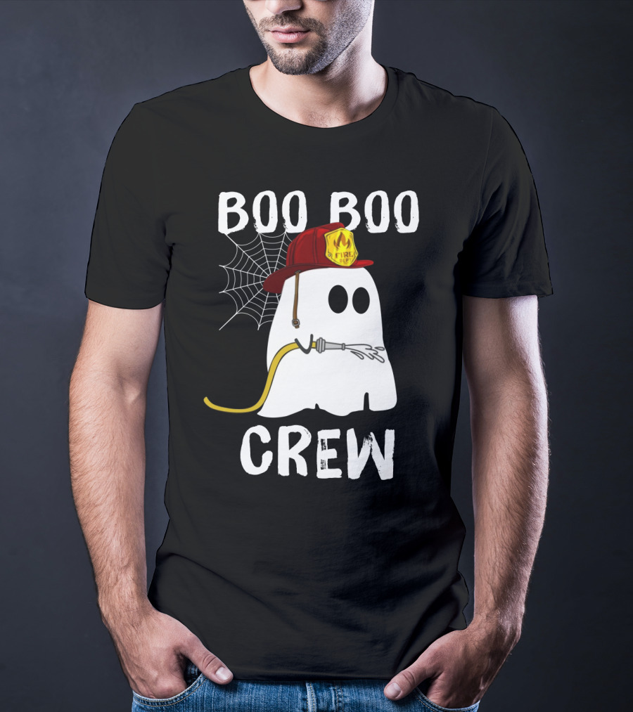 Boo Boo Crew Ghost Firefighter Web Badge T-Shirt
