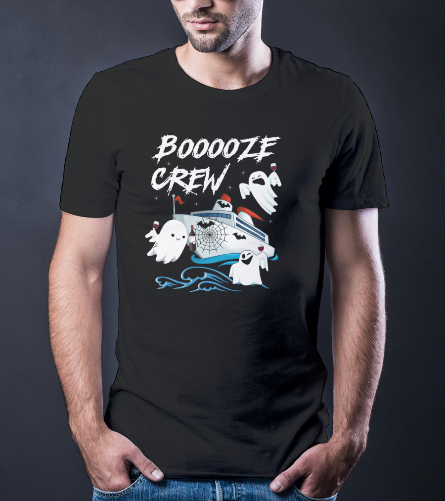 BOOOOZE CREW Ghosts Cruising With Wine On A Spooky Boat T-Shirt
