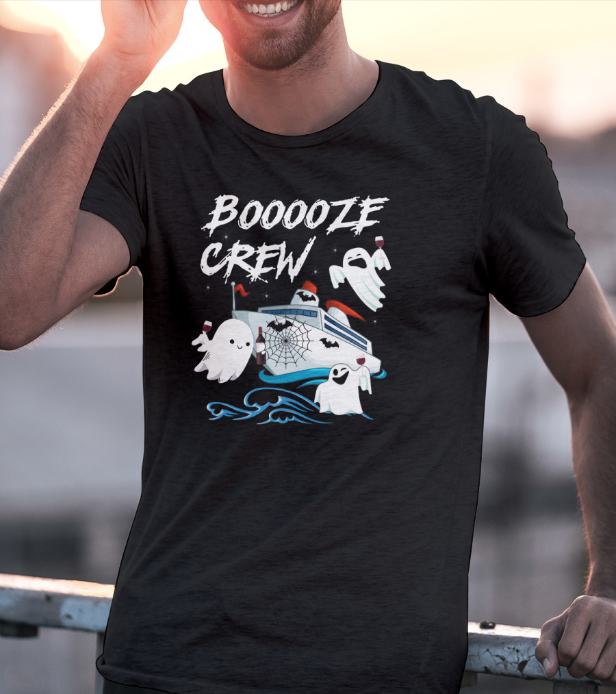 BOOOOZE CREW Ghosts Cruising With Wine On A Spooky Boat T-Shirt