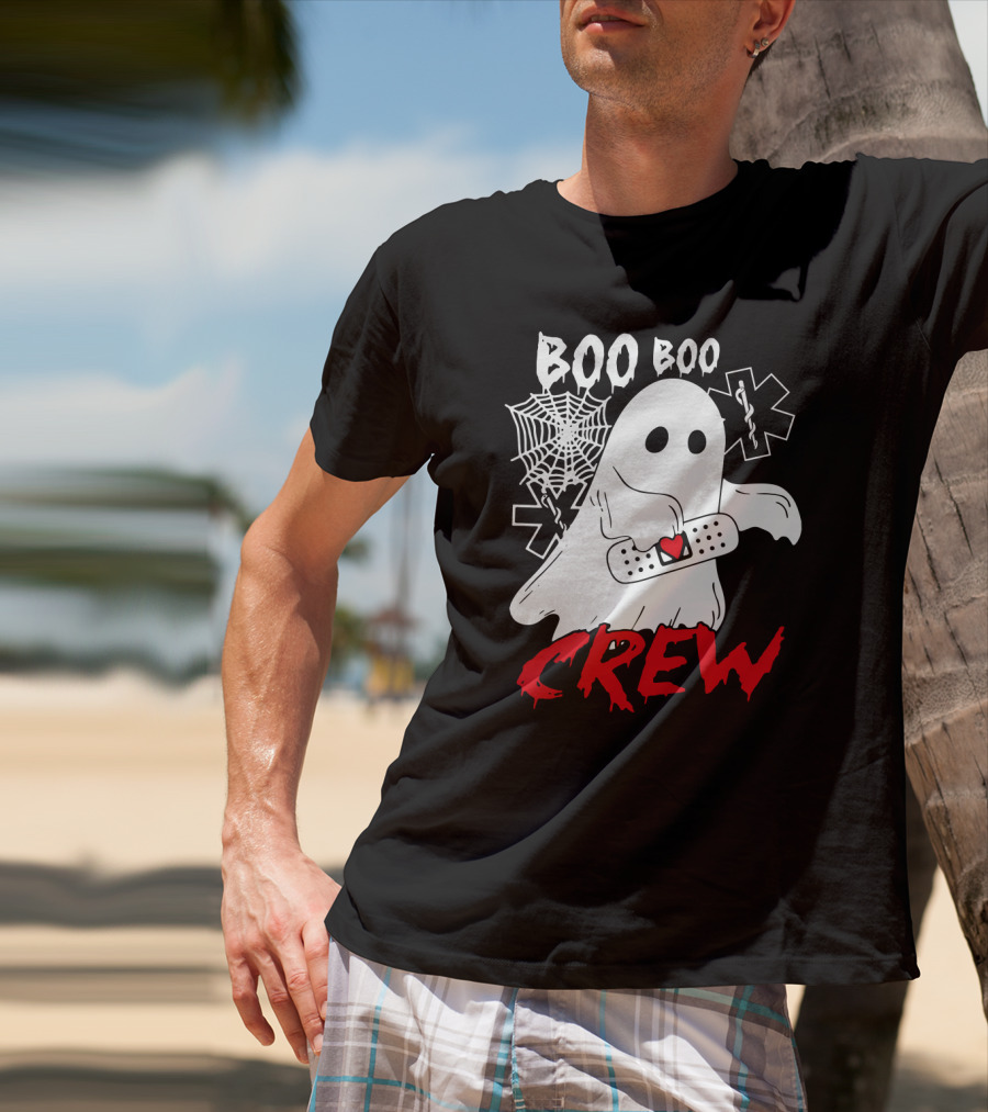EMT Boo Boo Crew Ghost With Bandage And Cobweb T-Shirt