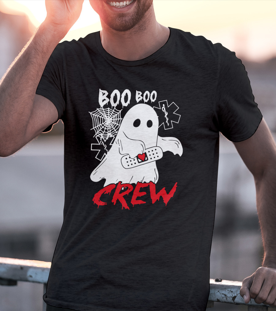EMT Boo Boo Crew Ghost With Bandage And Cobweb T-Shirt