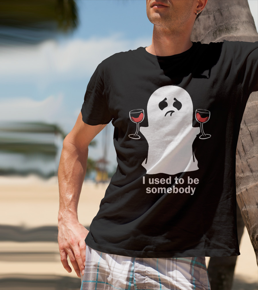 I Used To Be Somebody Ghost Holding Wine Glasses T-Shirt