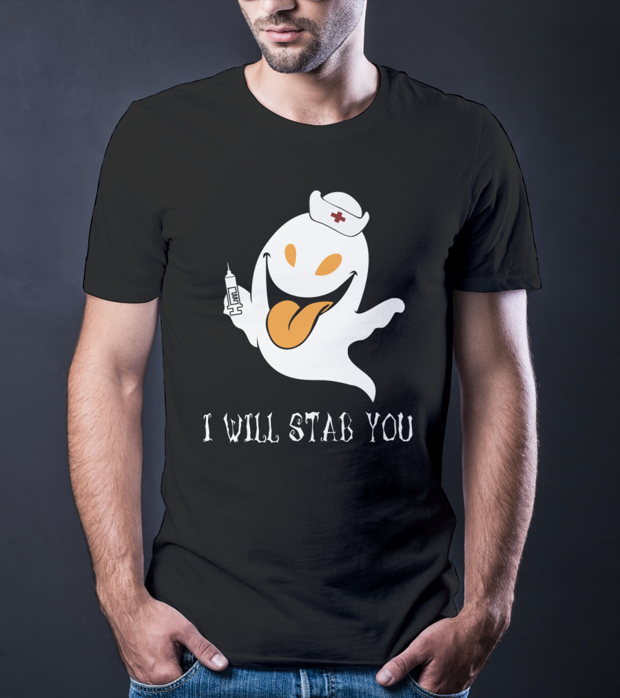 I Will Stab You Funny Ghost Nurse With Syringe T-Shirt