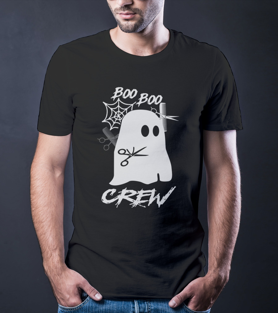 Boo Boo Crew Ghost Hairdresser With Scissors And Spiderwebs T-Shirt
