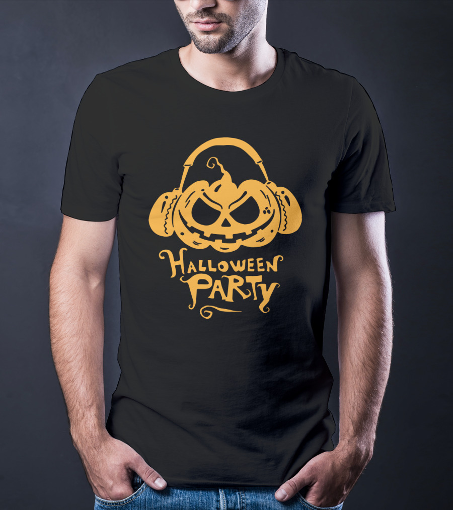 Halloween Party DJ Sound Pumpkin Headphones T-Shirt