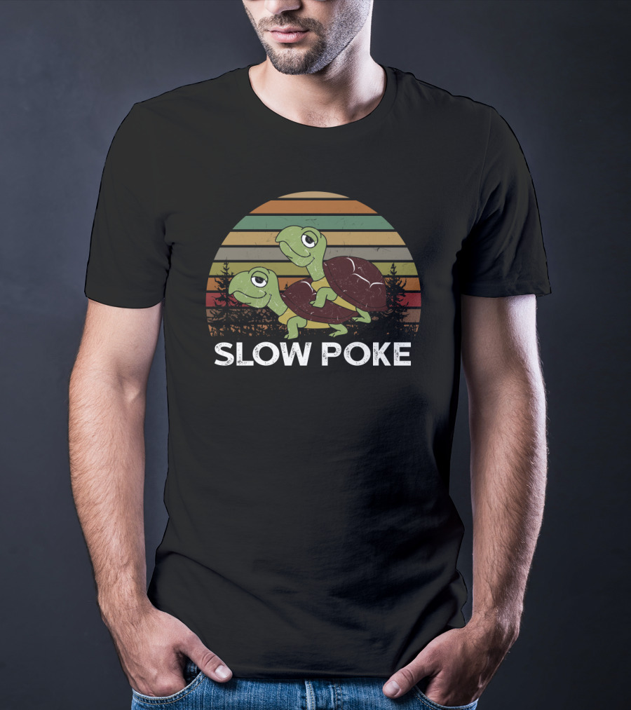 Slow Poke Retro Striped Funny Turtle Sunset T-Shirt