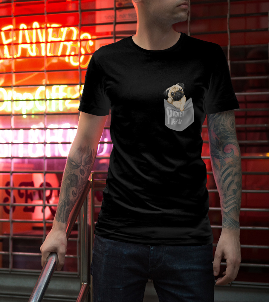 Pocket Pug Puppy Peeking Out Of Pocket T-Shirt