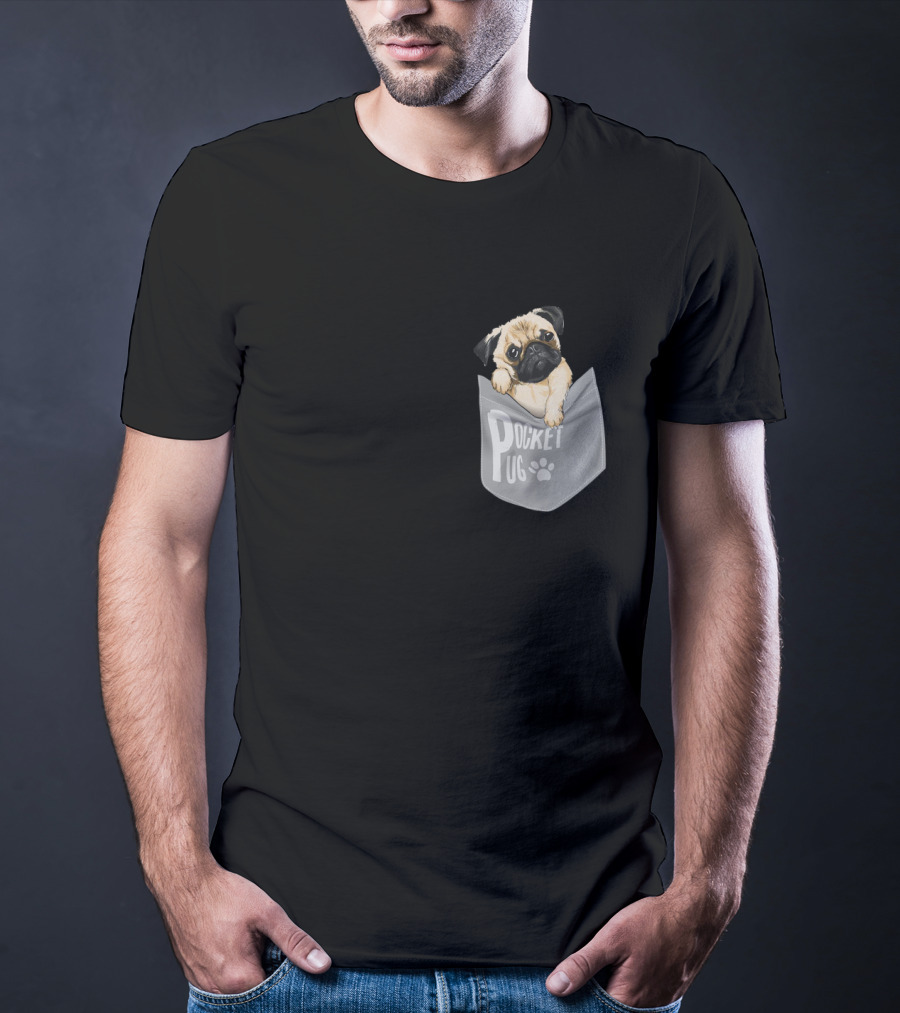 Pocket Pug Puppy Peeking Out Of Pocket T-Shirt