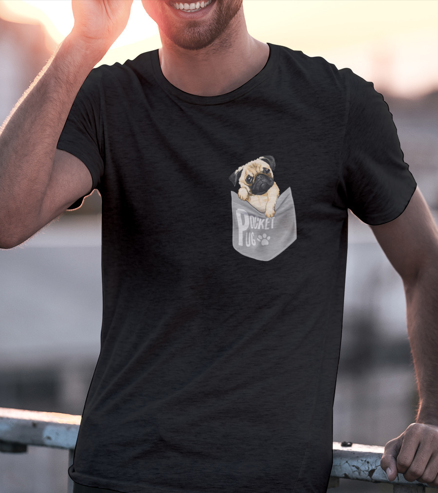Pocket Pug Puppy Peeking Out Of Pocket T-Shirt
