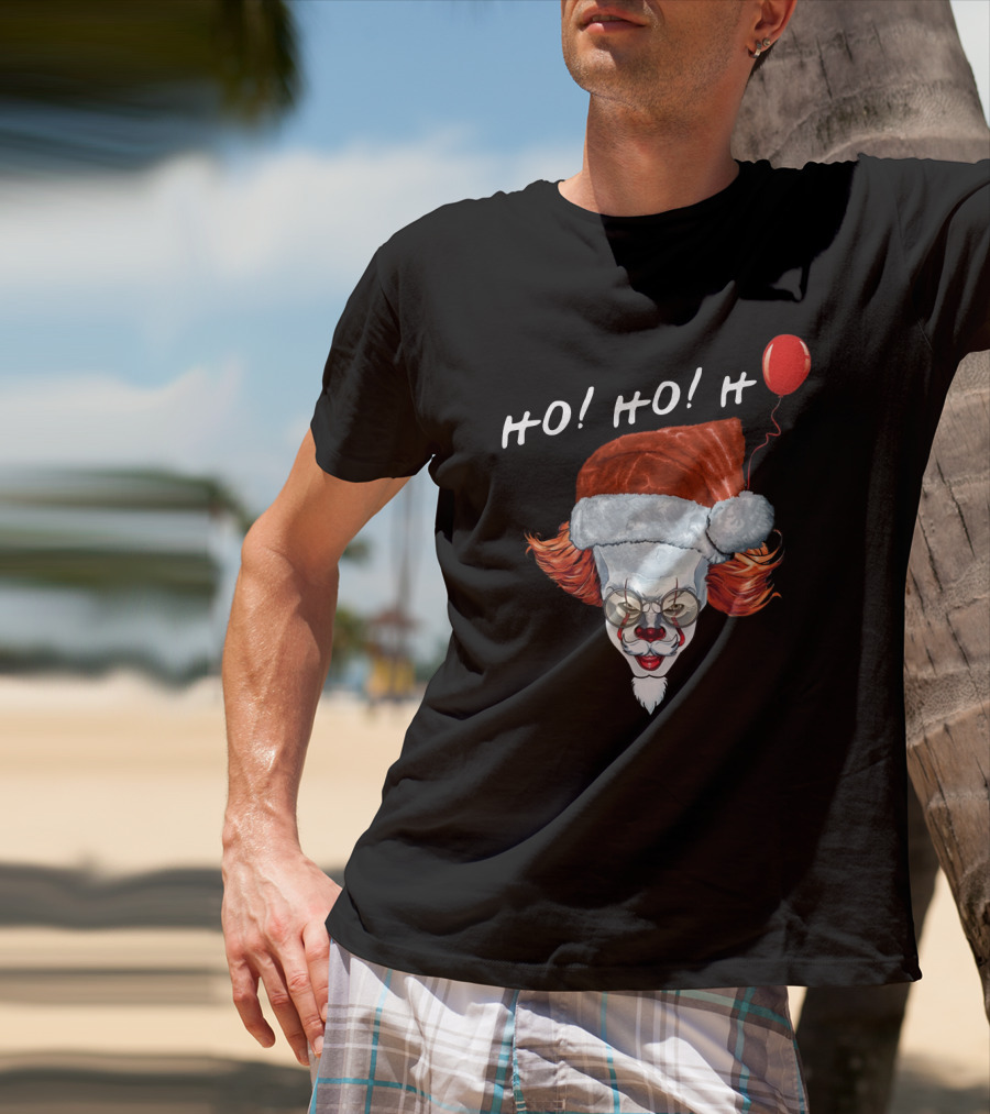 HO HO HO Novel Killer Clown Santa With Red Balloon T-Shirt