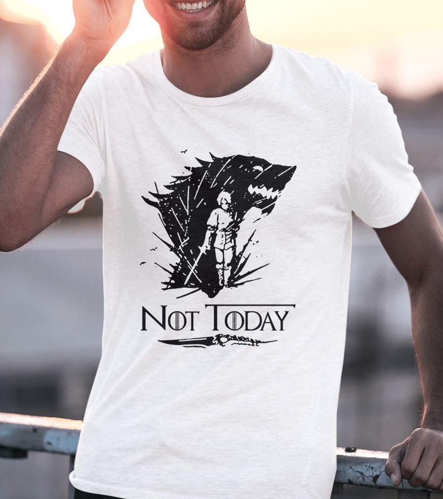 Not Today Sword Character With Direwolf Shadow T-Shirt