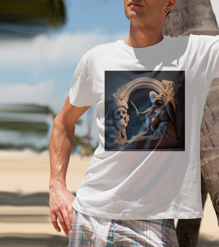 A Strong Old Man Warrior Statuesque Power In Mythical Stone Arch T-Shirt