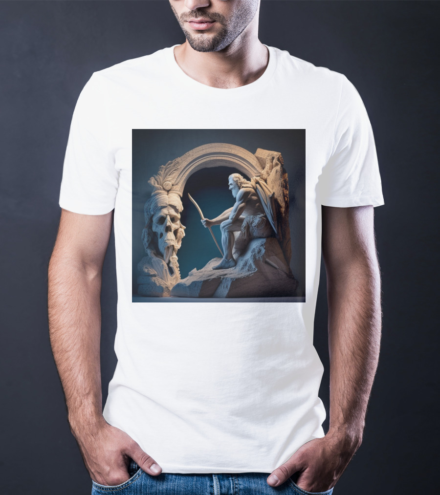 A Strong Old Man Warrior Statuesque Power In Mythical Stone Arch T-Shirt