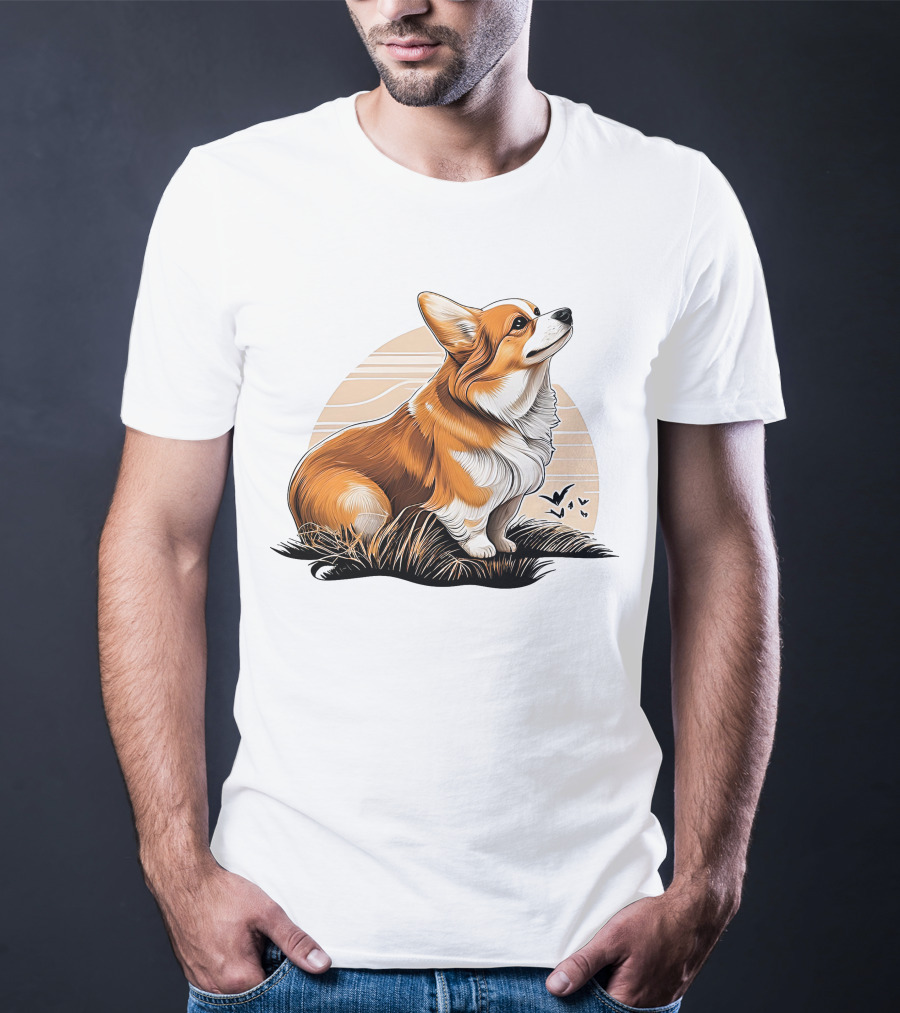 Corgi Dog Cute Sunset Scene T-Shirt