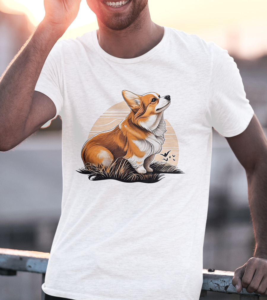 Corgi Dog Cute Sunset Scene T-Shirt