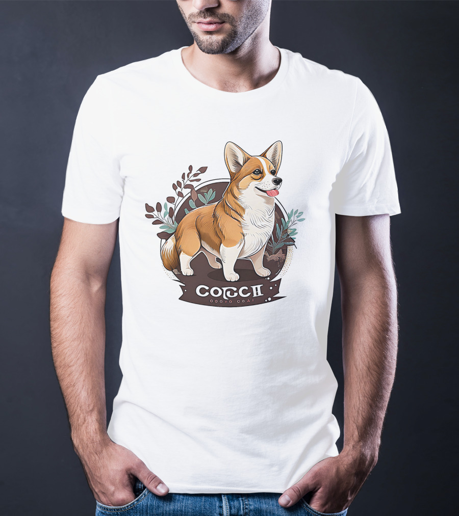 Corgi Cute Baby Dog Illustration With Floral Background T-Shirt