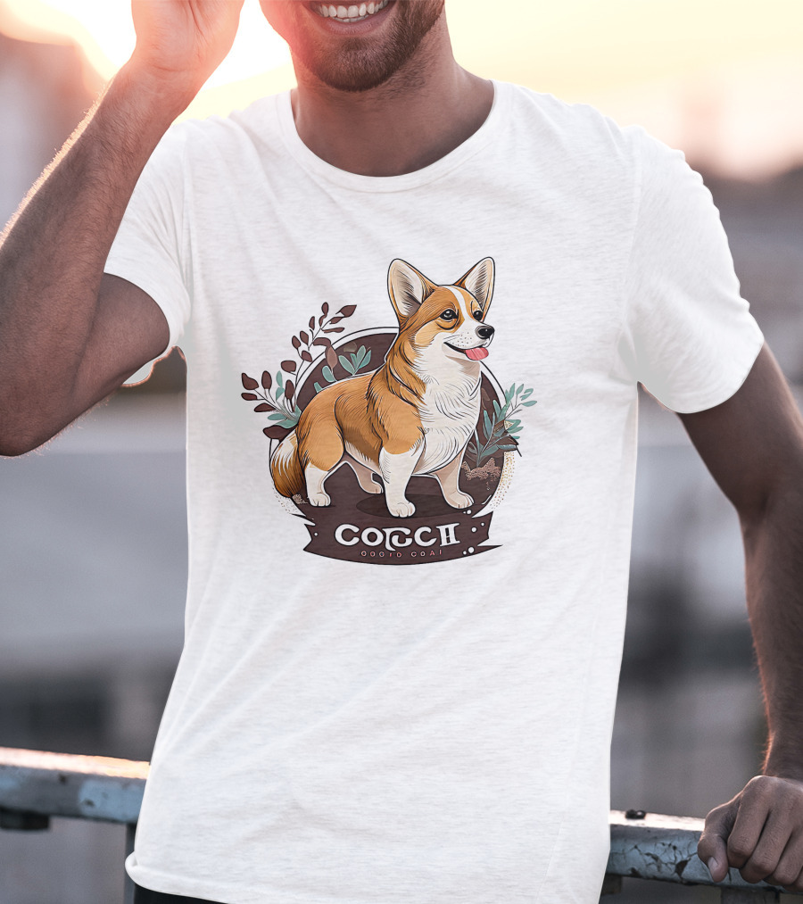 Corgi Cute Baby Dog Illustration With Floral Background T-Shirt