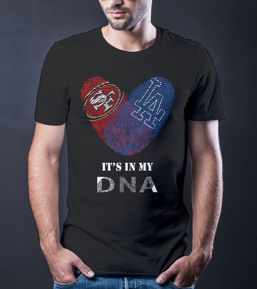 49Ers Dodgers SF LA Heart Fingerprint DNA T-Shirt