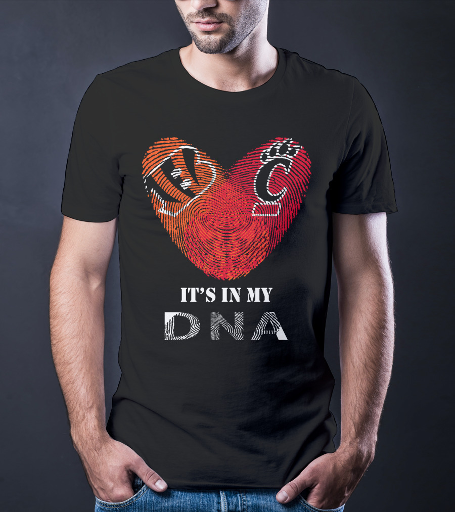 Bengals Cincinnati Bearcats Heart Fingerprint It's In My DNA T-Shirt
