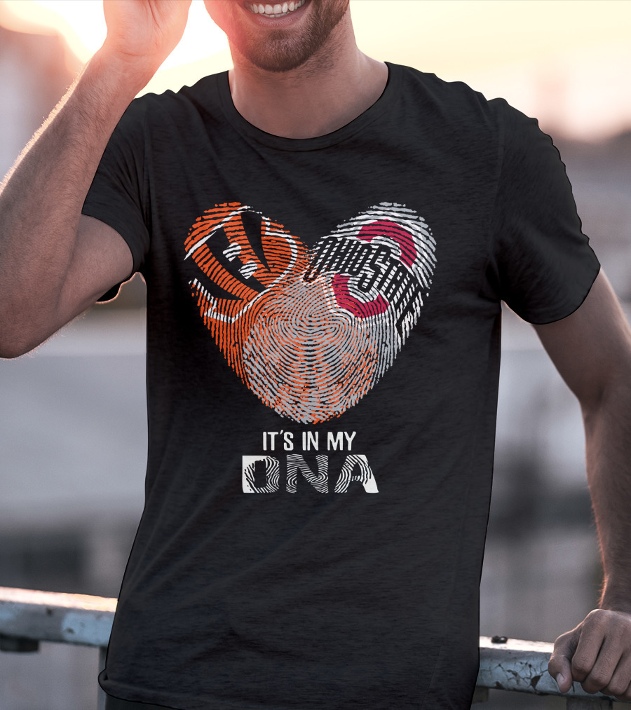 Bengals Ohio State Fingerprint Heart It's In My Dna T-Shirt