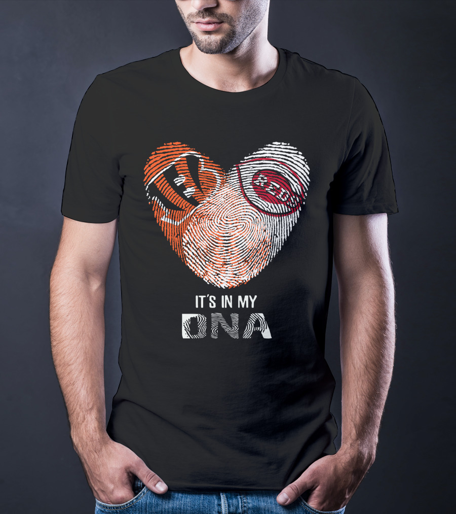 Bengals Reds Fingerprint Heart It's In My DNA T-Shirt