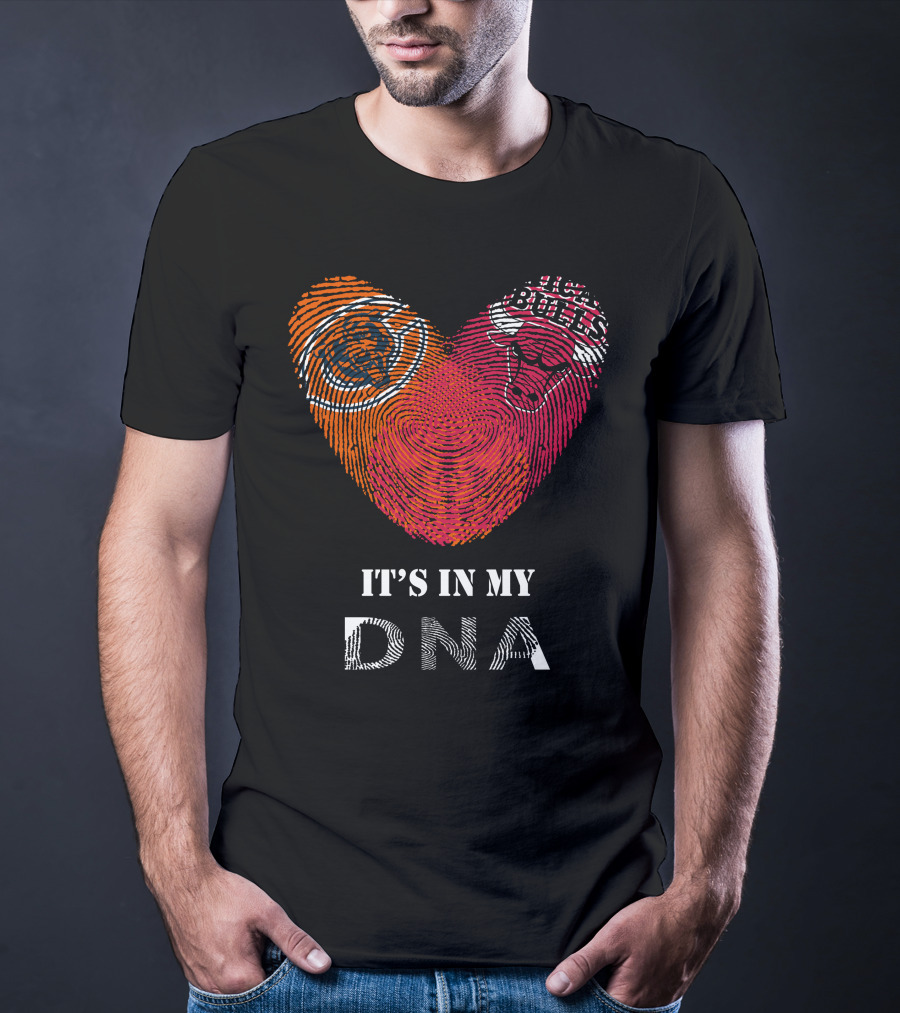 Chicago Bears Bulls Fingerprint Heart It's In My DNA T-Shirt