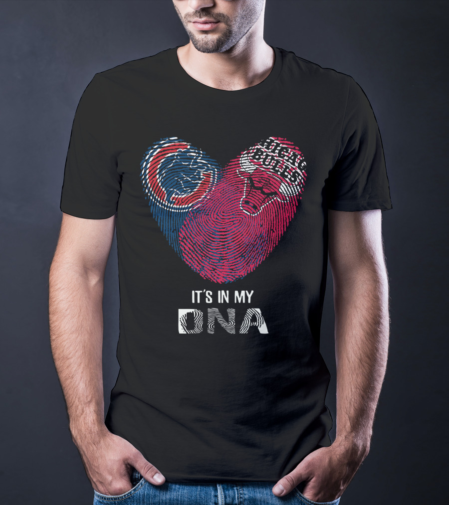 Chicago Cubs Bulls It's In My DNA Fingerprint Heart T-Shirt