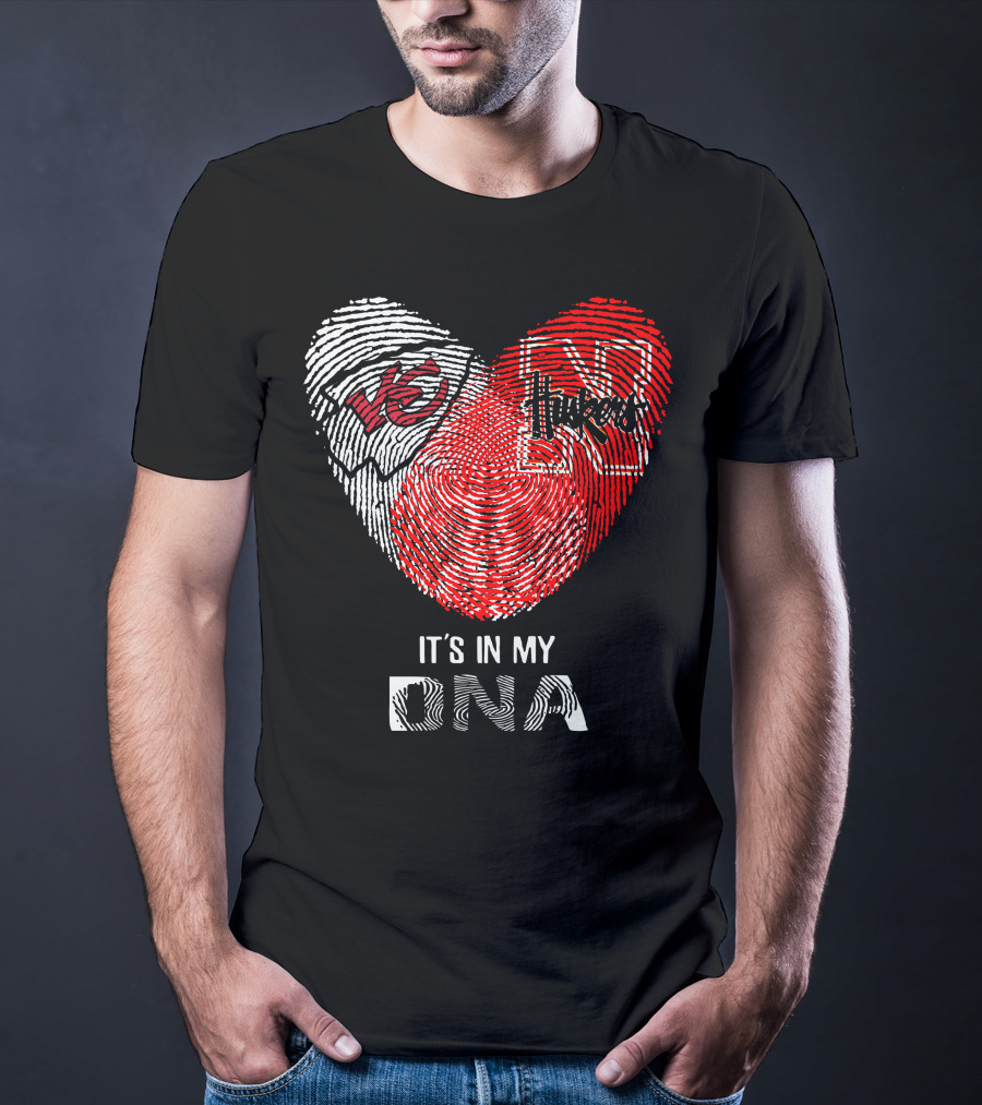 Chiefs Huskers Fingerprint Heart It's In My Dna T-Shirt