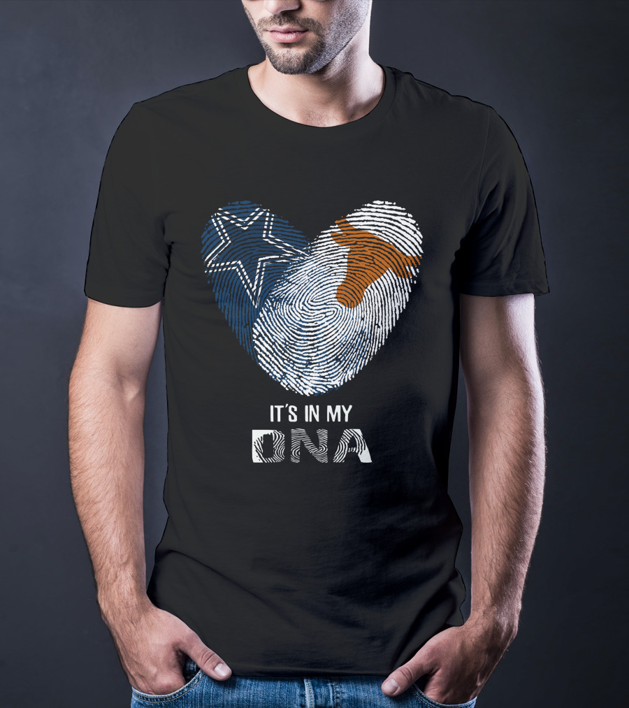 Cowboys Longhorns It's In My DNA Fingerprint Heart T-Shirt