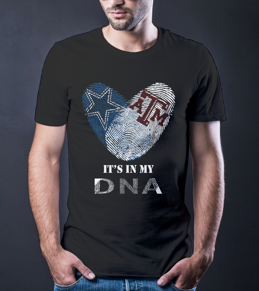 Cowboys Texas A&M Aggies It's In My Dna Fingerprint Heart T-Shirt