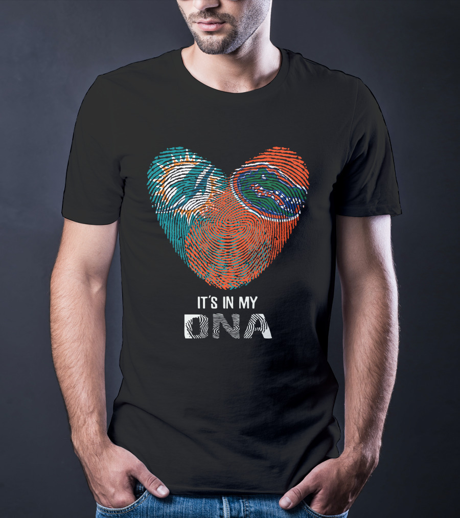 Dolphins Gators It's In My DNA Heart Fingerprint T-Shirt