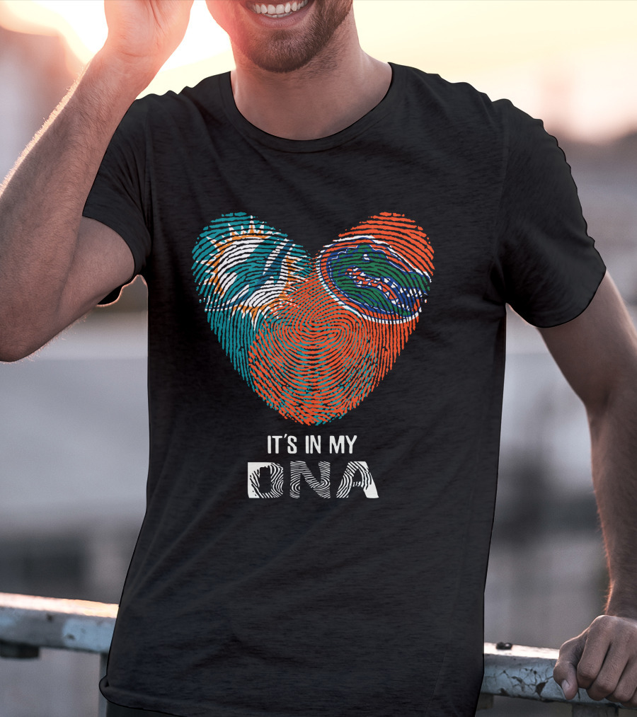 Dolphins Gators It's In My DNA Heart Fingerprint T-Shirt